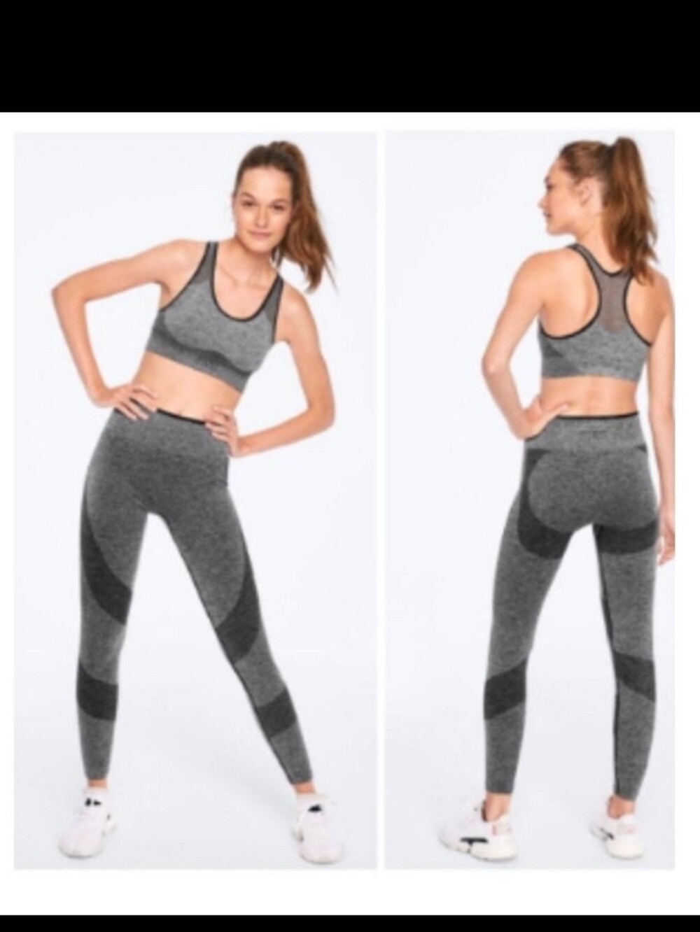 2 PAIR VS "PINK" High-Waist Seamless Workout Leggings Gray & Burgundy Size S